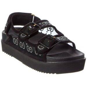 Women's Black Gg Mesh & Suede Platform Sandal SZ 39